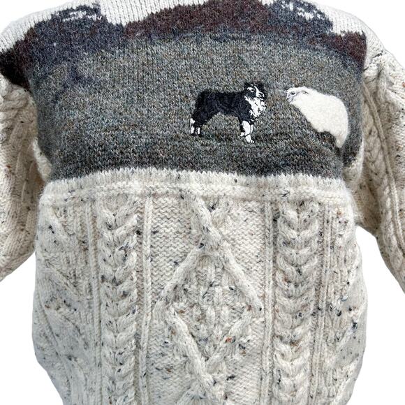 Tivoli Aran Sheepdog Sheep Vintage 90s Cable Knit Sweater Girls Size 11/13 - Picture 4 of 15